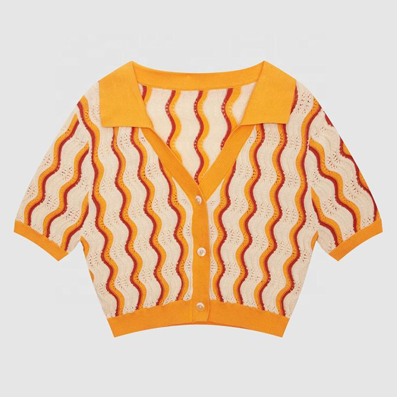 2023 Nowy projekt Niestandardowy Kobiet Knitwear V Szyjka luźna kolorowa wiosenna wiosna T-shirty Krótkie rękawowe sweter kardiganowy