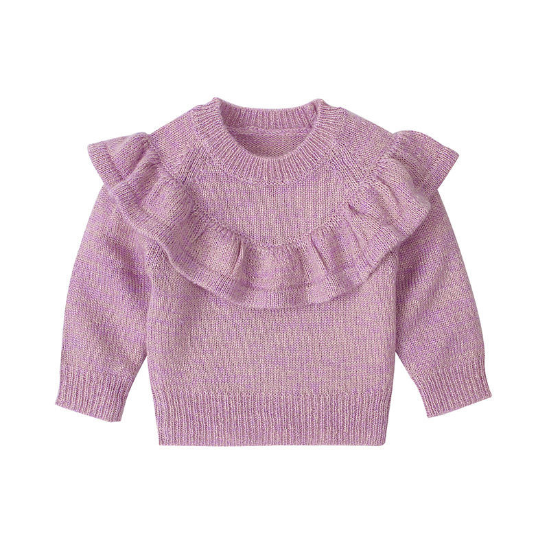 Ubrania dlaniemowląt Dziewczęta Knit Rufle Sweater Sweet Solid Kolor Knitting Wzory dziecięce swetry