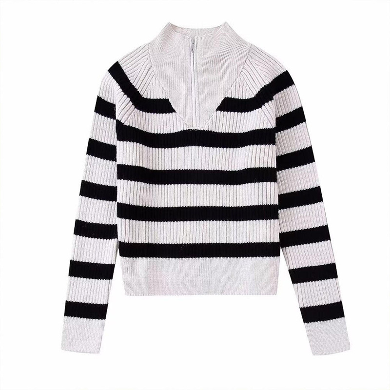 Autumn New Fasher Stripe Knited Sweter Vintage Długie rękawie pullover eleganckie topy